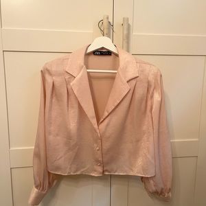ZARA champagne satin blouse cropped